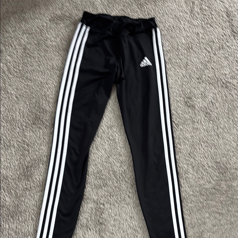 Adidas Black and White Leggings with Signature Stripes